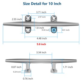 Boat Cleat 10 Inch 2 Pack, Dock Cleat 316 Stainless Steel Heavy Duty Open Base Include Screws, Boat Dock Cleats with Backing Plate for Boats, Kayak, Marine, Dock and Decor