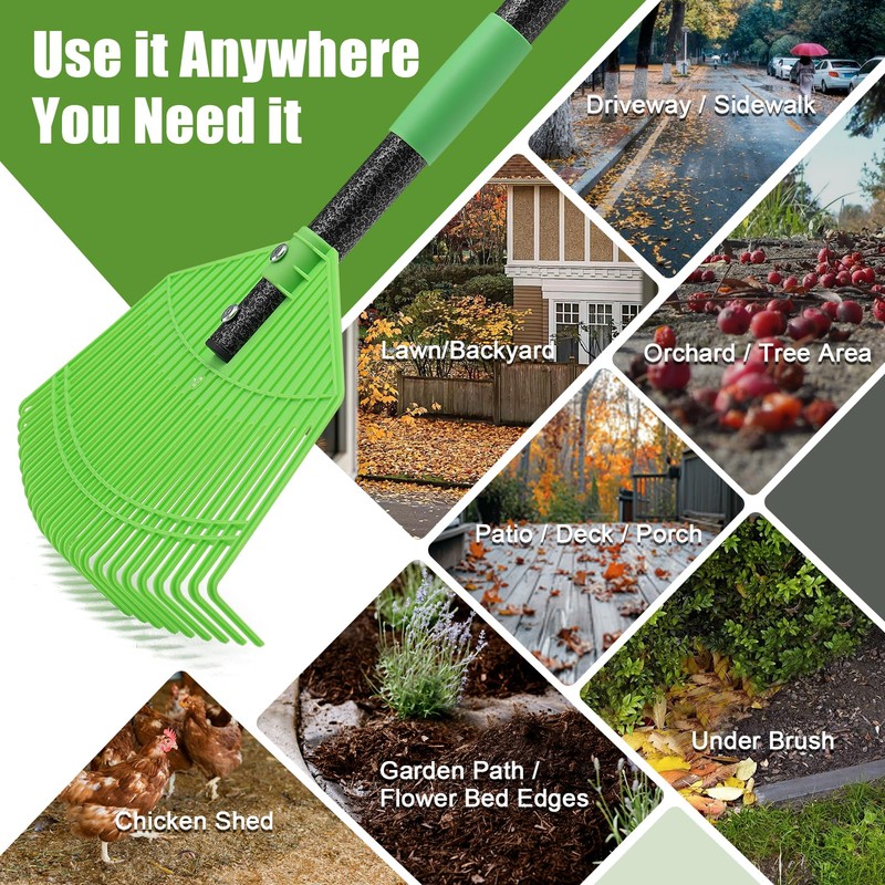 Plastic Leaf Rake - Upgraded Anti-Break Nylon Head,65" Adjustable Outdoor