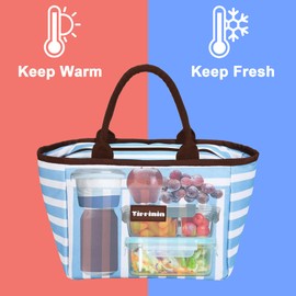 Kato Tirrinia Insulated Lunch Bags for Women, Fashionable Picnic Tote Bag for Girls, Leakproof Cooler Bag for Adult & Kids, Reusable Lunch Box Suitable for Work School Picnic, Blue Stripe