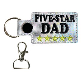 PHAWNGU Christmas Gifts for Dad, Dad Birthday Gifts, Fathers Gifts from Daughter Son, Dad Gifts, Five Star Dad Sparkly Vinyl Keychain Keyring