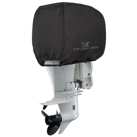 Explore Land Outboard Motor Cover - Waterproof 600D Heavy Duty Boat Engine Hood Covers - Fit for Motor 25-50 HP, Black