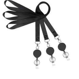 YOUOWO Neck Strap, Neck Strap, Elastic Reel, ID Card Holder, Horizontal Type, Pack of 3 Each, Black