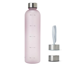 TRIP.INN Water Bottle with Time Marker, 1 Liter Water Bottle, Lightweight, Stylish, Pink