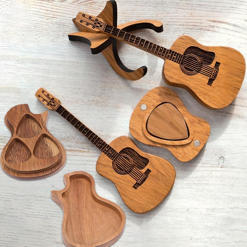NAESM Wooden Guitar Pick Box with Stand - 6 Pcs