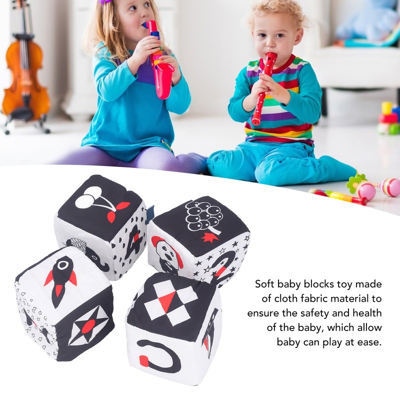 4pcs Baby Cloth Blocks Toy Letters Animals Learning Black White