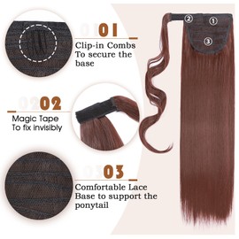 TESS Clip in Ponytail Extension Blonde 23",Hair Extensions Ponytail Synthetic Wrap Around Long Straight Fake Pony Tails Hair Pieces for Women(#33)