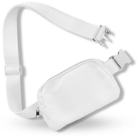 Boutique Belt Crossbody Bag Fanny Pack for Women Fashionable | Cute Mini Everywhere Bum Hip Waist Pack | Fashion Travel Chest Bag | Silver Accessories | Adjustable Small Strap | White