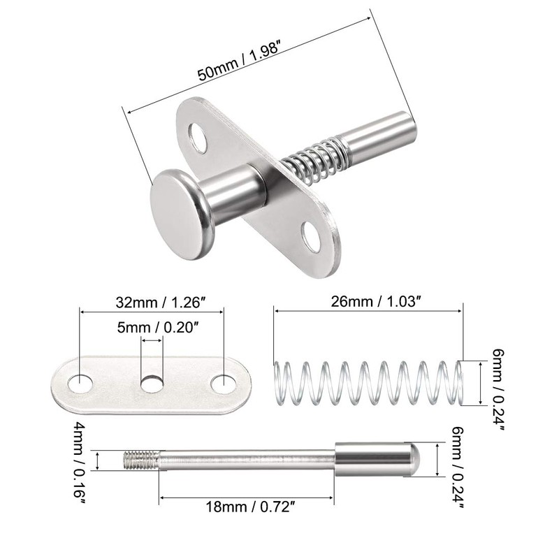 sourcing map Plunger Latches Spring-Loaded Stainless Steel 6mm Dia Head