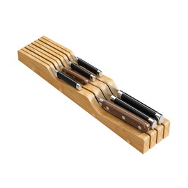 Bamboo In-Drawer Knife Block for 7 Knives(Not Included), Knife Drawer Organizer,Knife Holder Countertop,Block Knife Storage Organizer for Kitchen