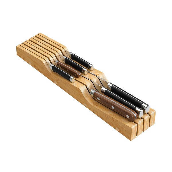 Bamboo In-Drawer Knife Block for 7 Knives(Not Included), Knife Drawer