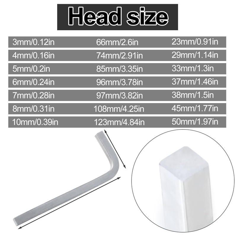 PEUTIER 7pcs Square Head Wrench Set, 3/4/5/6/7/8/10mm L-Shaped Wrench Chrome