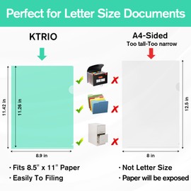 KTRIO 15 Pack Plastic Folders Sleeves Project Pockets, Clear File Folder Plastic Sleeves for Paper 8.5x11, Transparent Document Folders Sleeves File Jacket for School Office, Letter Size, 5 Colors