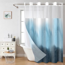 Planially No Hooks Shower Curtain with Snap in Liner,72W*74L No Hook Gradient Shower Curtain and Liner Set,Hotel Style with See Through Top Window, Fabric Outer Curtain - Waterproof Inner