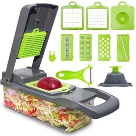 LSLCQW Multifunctional Vegetable Chopper - 16 in 1 Food Chopper With 8 Blades, Slicer, Dicer, Cutter for Onions, Carrots and More - Container Included (Grey)