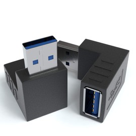 JAMEGA - USB 3.0 Angle Adapter 90° Degree Pack of 2 | A Male to A Female Angle Plug Coupling Compatible with All Cables