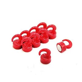 FIRST4MAGNETS Red Plastic Mini Magnetic Hooks for Fridge, Office, Whiteboard, Noticeboard, Filing Cabinet - 12mm Dia x 20mm Tall - 1kg Pull - Pack of 10