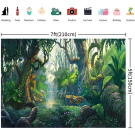 Hnmdmyi 2.1 x 1.5 m Photo Background Jungle Fantastic Tropical Rainforest Wonderland Trees Plant Photography Background Children Birthday Party Decorations Banner Photo Wall Photo Studio Props
