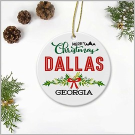 Merry Christmas Dallas Georgia Ornament - Plastic Round Decoration Ornament Keepsake Christmas Tree Decor Housewarming Gifts Ideas for Friends, Family Members, Couples and Newlywed