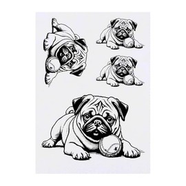 4 x 'Pug with Ball' Temporary Tattoos - Water Resistant, Skin-Safe, Non-Toxic Transfers, Mixed Sizes (TO00080296)