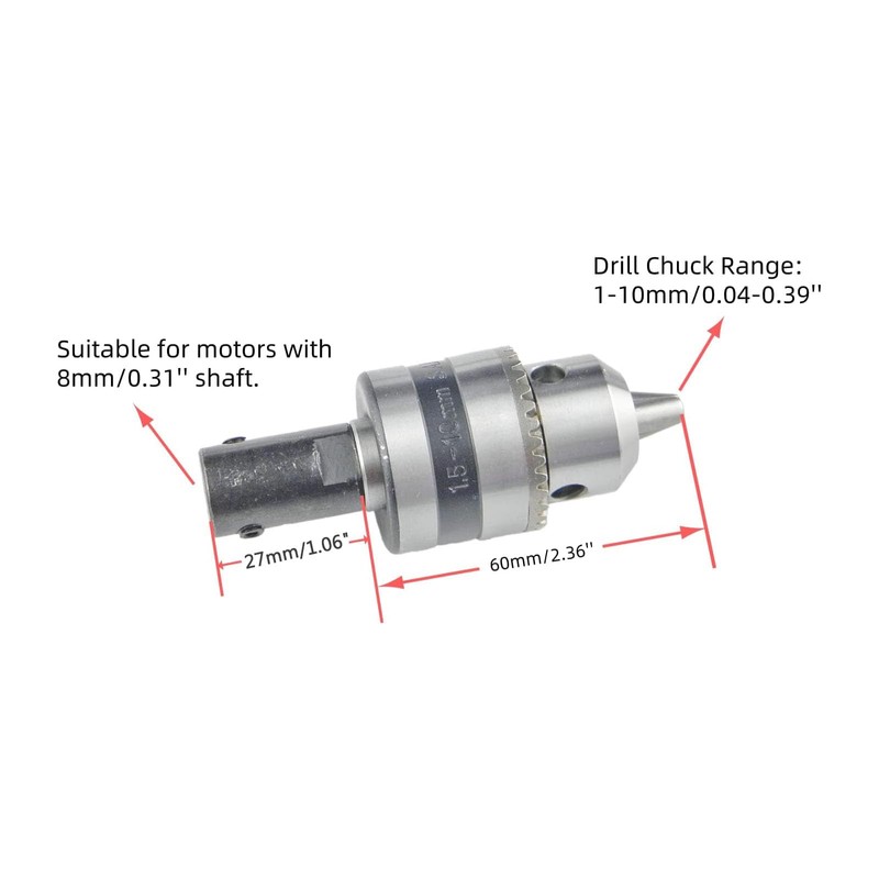 CHANCS Drill Chuck Threaded Self-Locking 1.5-10MM 3/8-24UNF Handheld Hand Drill
