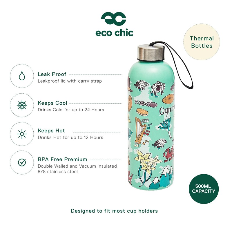 Eco Chic Reusable Thermal Bottle Stainless Steel Leakproof Insulated Water