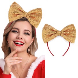 Catery Sequins Bow Headband Gold Bow Hair Hoop Holiday Cute Headbands Big Bows Hair Band Christmas Party Gifts Hair Accessory for Women and Kids