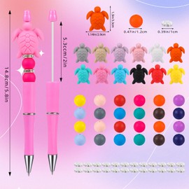 WEWAYSMILE Set of 6 DIY Ballpoint Pens with Beads, Cartoon Ballpoint Pens, Suitable for Offices, Schools, Gifts, Crafts, Office Supplies (Sea Turtle)