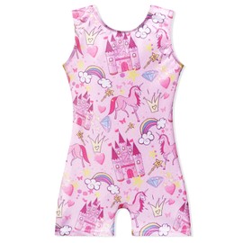 EQSJIU Leotards For Girls Gymnastics With Shorts Sparkle Unicorn 5t Size 5-6 Years Old 5-6x Castle Hot Pink Rainbow Outfits Apparel Biketard