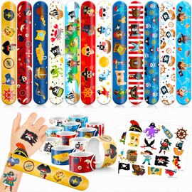 48 Pirate 24PCS Pirate Temporary Tattoos Sticker 24PCS Slap Bracelets Perfect for Themed Birthday Party Favors Baby Showers or Classroom Rewards Ideal Decor and Gifts for Girls and Boys