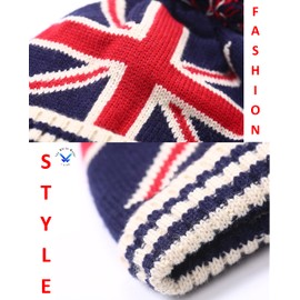 Union Jack Flag Thermal Hat – Bobble Hat – Double Layered Cap – Smart Fitting - UNISEX Boys & Girls, Men & Women – British Flag – Gift Idea - One Size Fits Most - Beanie Hats (Navy Blue + Fur Lining)