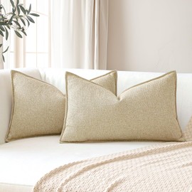 Sungeek Lumbar Cushion Covers 30x50cm Set of 2 Soft Plaid Decorative Cushion Cases with Stitched Edge Farmhouse Home Decor Decorative Pillow Cover for Sofa Couch Patio Bedroom Living Room, Light Khaki