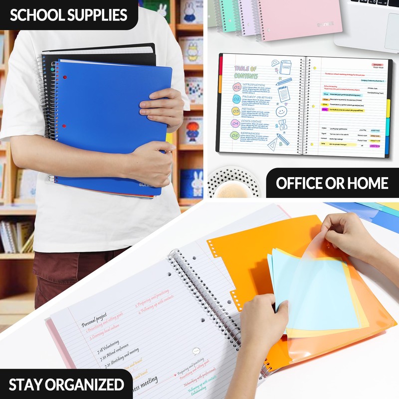 SUNEE 5 Subject Notebook College Ruled - 400 Pages, 9"x11",