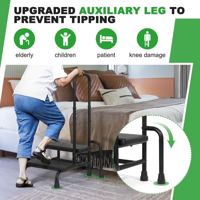 LUCKUP Step Stool with Handle, 2-Step Stools with Adjustable Handrail
