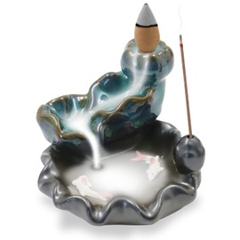 Ceramics Incense Burner, Waterfall Flowing Incense Holder, Exquisite Incense Cone Burner for Backflow Incense, Incense Sticks, Aromatherapy Ornament Office Home Decor (Blue)