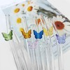 4PCS Glass Straws Dri/nking,Reusable Straws with Pink Butterfly Design,Glass Straws