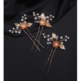 Denifery 3Pcs Wedding Hair Pins Flower Bridal Wedding Hair Accessories Hair Pieces for Brides Bridesmiad (Gold)