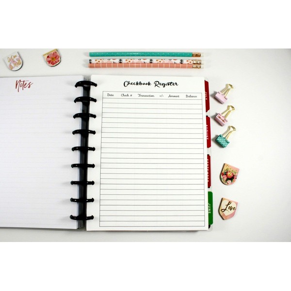 Checkbook Register Inserts for 9-Disc Classic Happy Planner, Classic Happy
