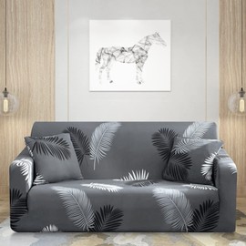 HEYOMART Sofa Cover High Stretch Elastic Fabric 1 2 3 4 Seater Sofa Slipcover Chair Loveseat Couch Cover Polyester Spandex Furniture Protector Cover with 1 Pillowcase (1 Seater, Black Feather)