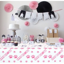 Hegbolke 4pcs 51.2x86.6in Puppy Dog Pet Paw Print Disposable Plastic Tablecloth - Cat Pet Paw Plastic Table Cover for Paw Party Supplies Dog Theme Birthday Party Decorations Cat Theme Birthday Party