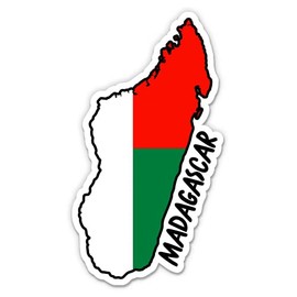 Squiddy Madagascar Map with Flag - Vinyl Sticker for Car, Laptop, Notebook - 5"
