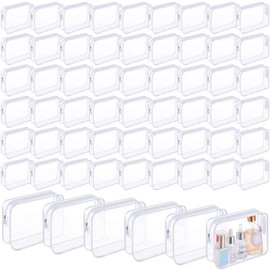 Cunno 60 Pcs Clear Toiletry Bag TSA Approved Cosmetic Bag Bulk Makeup Bag Travel Carry Airport Airline Compliant Bag for Women Men Summer Vacation Salon Mother Gift(White)