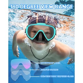 Zeligerstar Kids Snorkel Mask, 180° Panoramic View Diving Mask, Anti-Fog Swimming Mask with UV Protection Lens, Anti-Leak Kids Swimming Goggles for Boys Girls Youth 6-14