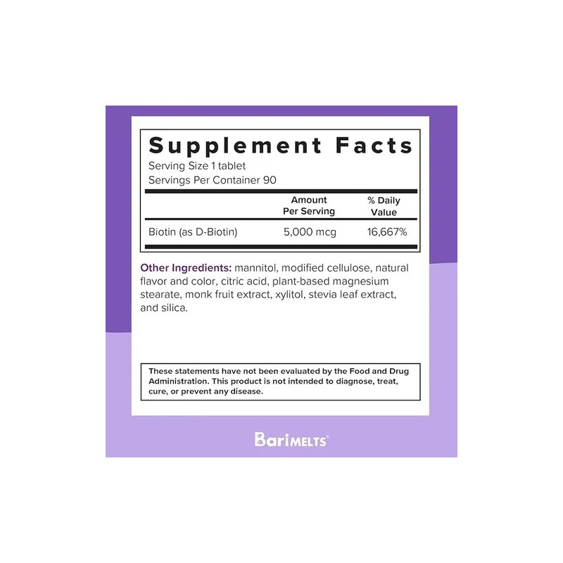 Barimelts Biotin 90 Fast Melting Tablet Sin Sabor