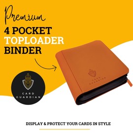 Card Guardian - Toploader 4 Pocket Premium Binder with Zip for 160 Cards - Side Loaded Pockets - Compatible with TCG Sports and Trading Cards (Orange)