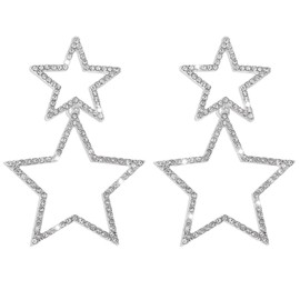 Star Earrings, Star Earrings, Double Layer Star Earrings, Shiny Star Earrings with Rhinestones for Girls, Women, Party Accessories, Everyday, Christmas, Alloy, rhinestone, No Gemstone