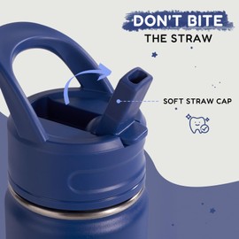 12oz Kids Water Bottle for School, Toddler Water Bottles with Straws, Insulated Water Bottles for Boys&Girls, Stainless Steel Vacuum Insulated Bottle for Kids, Leak-Proof, BPA-Free, Blue