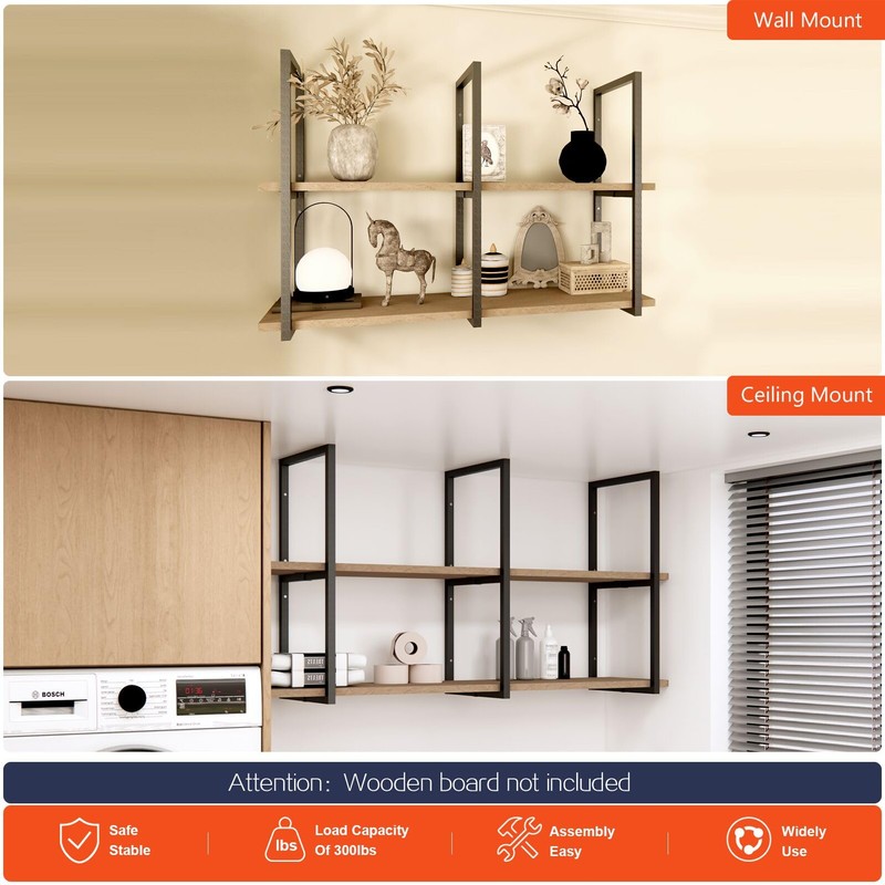 HARDJULAN 2-Tier Square Shelf Bracket, 26-3/8" Height, Wall/Ceiling Mount Storage