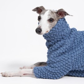 ESCCBOO Fluffy Soft Fleece Jumper Pyjamas for Italian Greyhound Whippet Dogs, Turtleneck Warm Fleece Dog Onesie, Coat, Jammies, Jumpsuit, Romper (Blue, X-Large)
