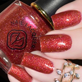 KAHSOSE Red Glitter Nail Polish Quick Dry, Chirstmas Red Sparkle Nail Polish, Long Lasting Red Sparkly Nails Polish, Fine Rainbow Glitter Red Nail Polish for Women and Girls, 10ML