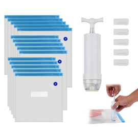 Victhur Sous Vide Bags Set of 21 Pieces (Includes 5 Large/5 Medium/5 Small Vacuum Seal Bags, 1 Hand Pump and 5 Sealing Clips) for Sous Vide Cooking, Microwave Heating and Vacuum Storage